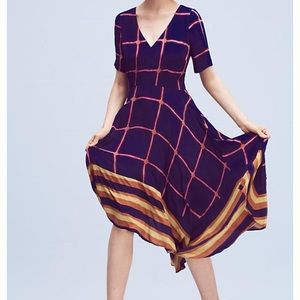 Anthropologie Striped Pane Midi Dress